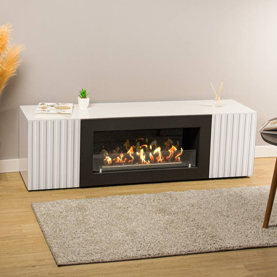 Тумба под ТВ с биокамином SteelHeat LIVORNO IMPULSE 140 см (корпус белый / фасады белый) Тумба под ТВ с биокамином SteelHeat LIVORNO IMPULSE 140 см (корпус белый / фасады белый)